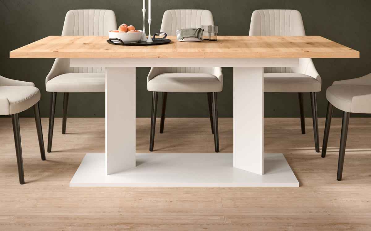 ESSTISCH Eiche Artisan, weiß 140 - 180 - 220 x 90 cm, Küchentisch 2-fach ausziehbar - Eiche Artisan/Weiß, Holzwerkstoff (90/140/76cm) - Inn.Furn