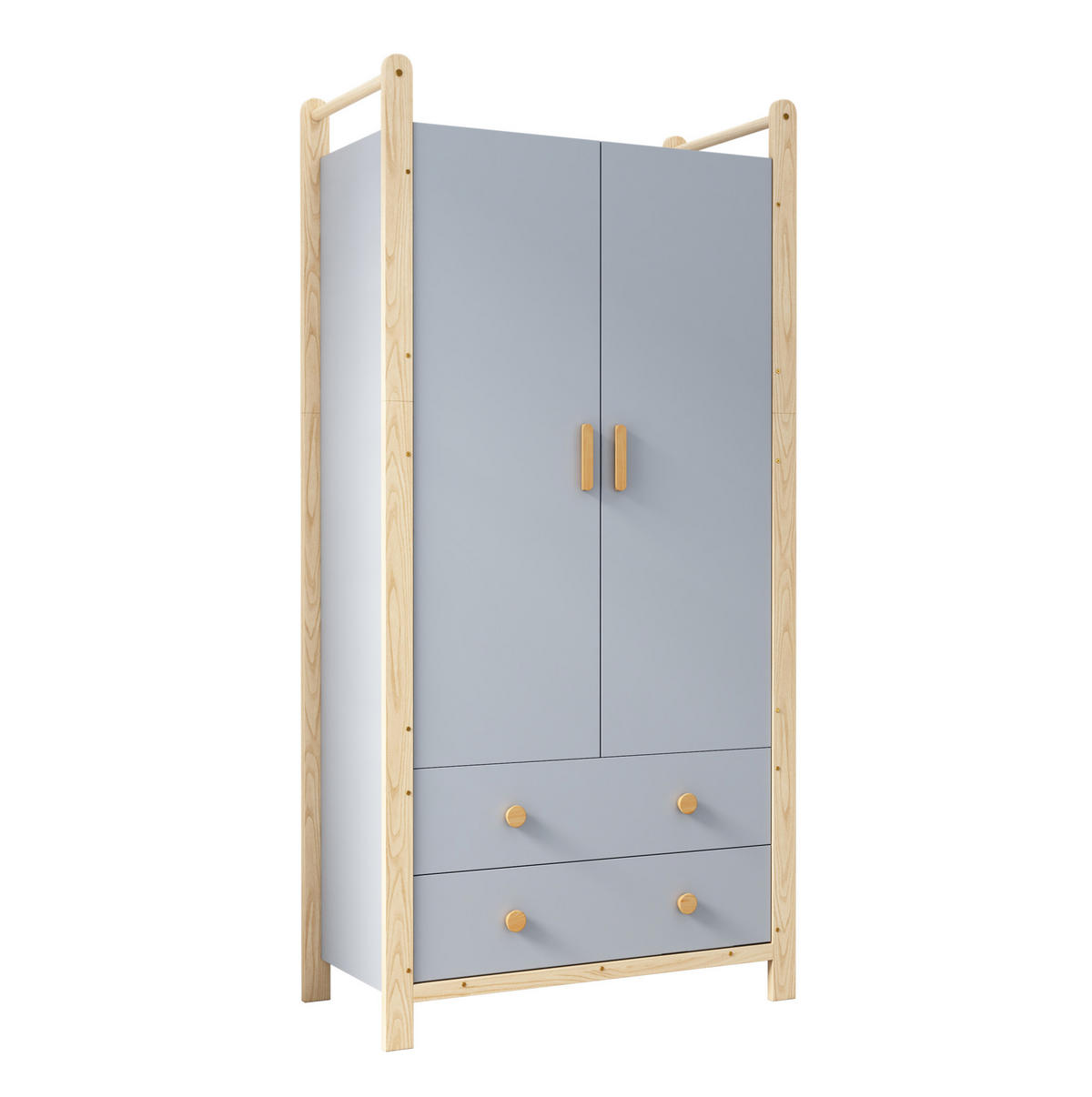 GARDEROBE 90/44/180,5 cm und 70/44/180,5 cm Blau/Natur aus Massivholz und Holzwerkstoff mit Schubladen 2er Set - Blau, Holzwerkstoff (44/180.5/160cm) - OKMYHOME