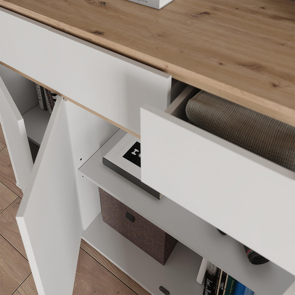 KOMMODE Ruben, Weiß/Artisan-Eiche, 119.8 x 101.9 cm - Weiß/Eiche Artisan, Holzwerkstoff (119.8/480/48cm) - Vicco