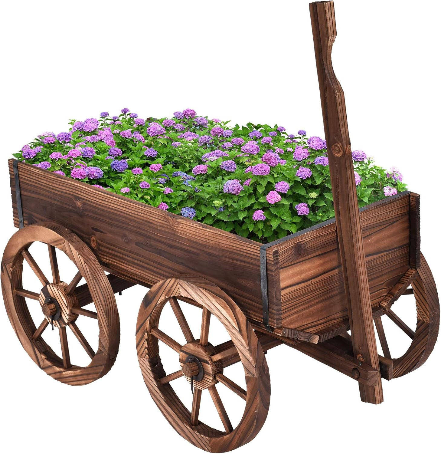 BLUMENWAGEN Holz, Pflanzwagen 4 Rädern Braun - Braun, Holz (43/54/120cm) - COSTWAY