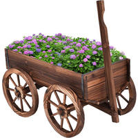 BLUMENWAGEN Holz, Pflanzwagen 4 Rädern Braun - Braun, Holz (43/54/120cm) - COSTWAY