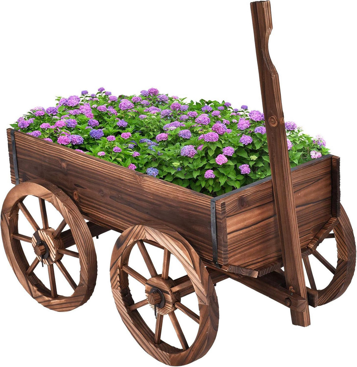 BLUMENWAGEN Holz, Pflanzwagen 4 Rädern Braun - Braun, Holz (43/54/120cm) - COSTWAY