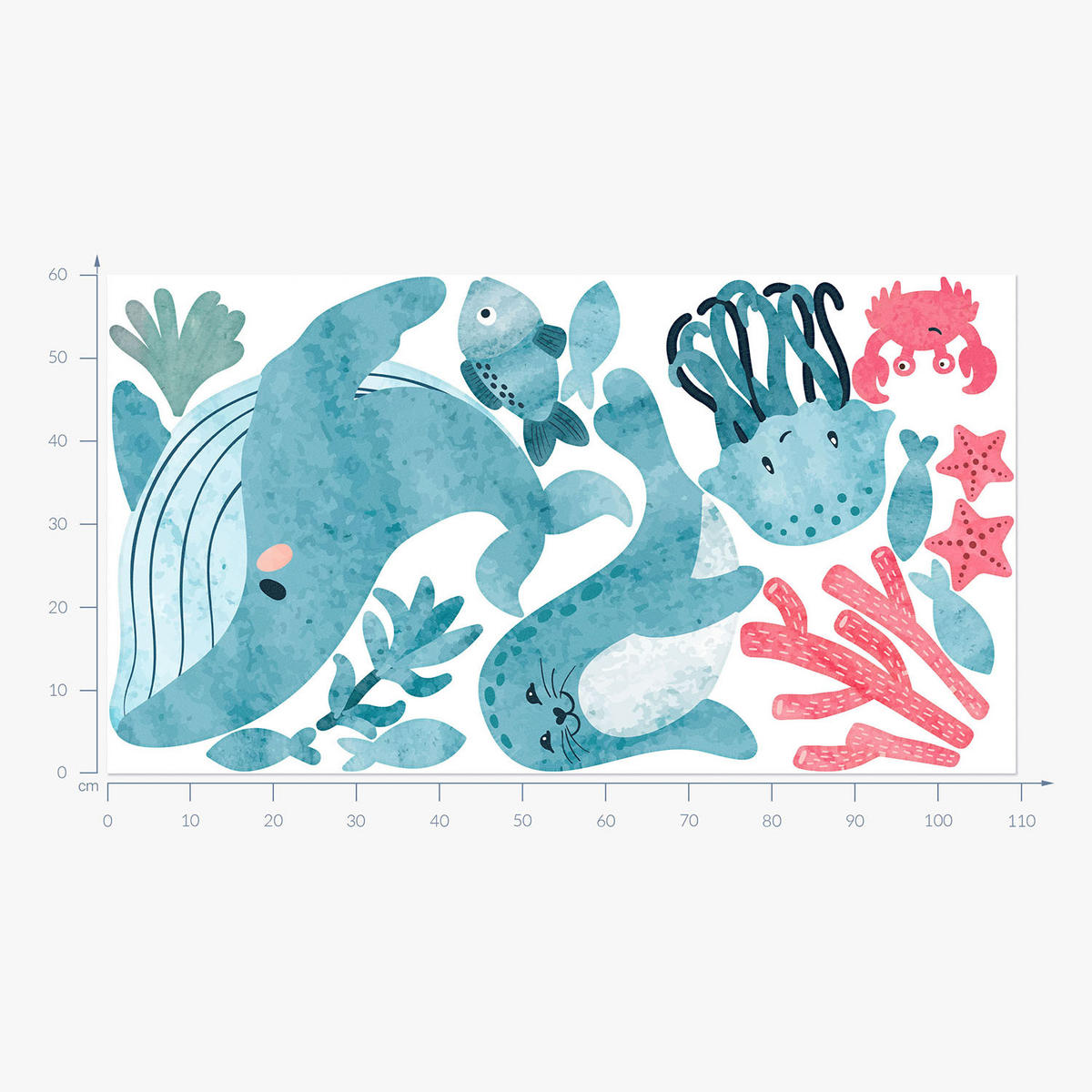 WANDAUFKLEBER 60x109cm - Wasserwelt - Multicolor, Kunststoff (60/109/0.1cm) - Wallfluent