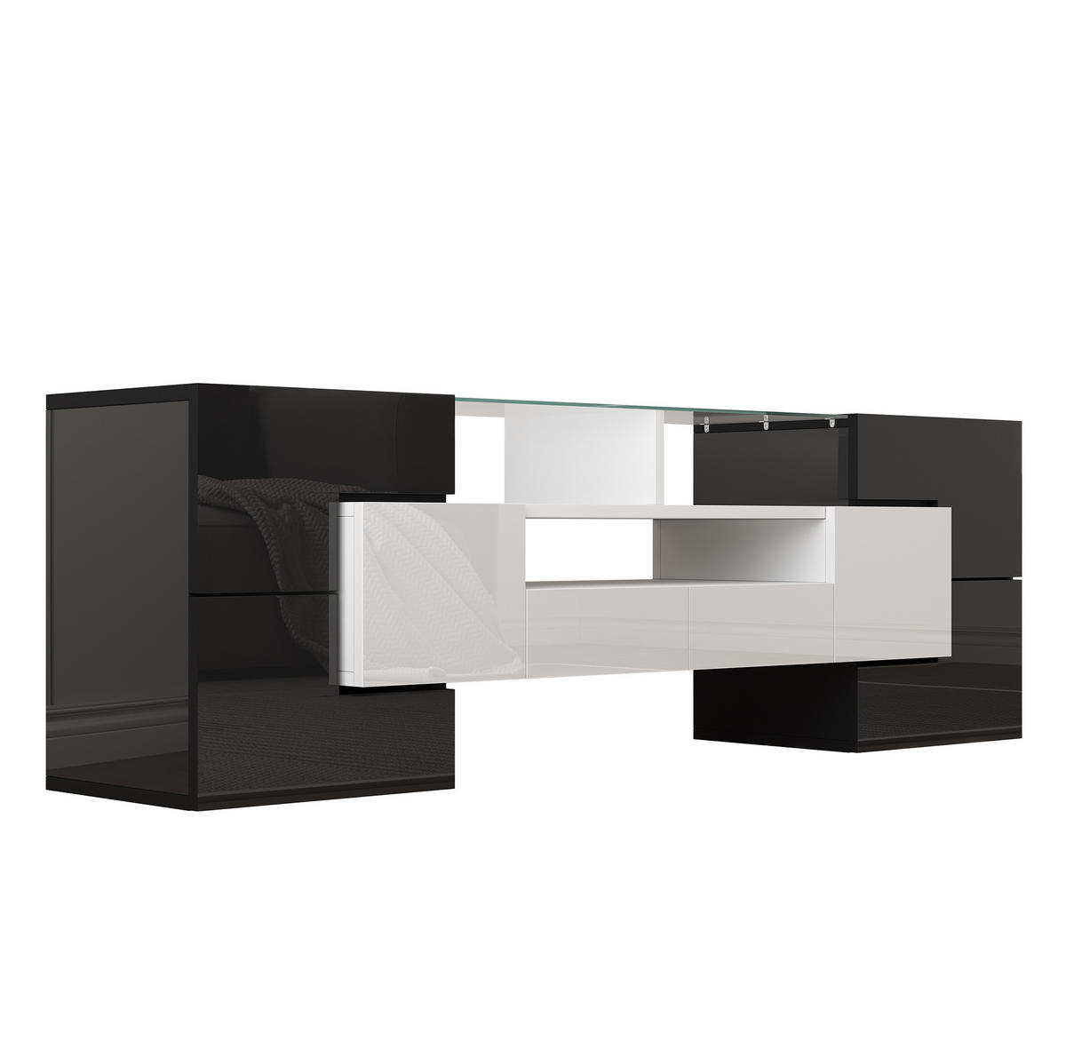 TV-LOWBOARD 145/30/51 cm mit LED-Beleuchtung und 2 Schubladen in Weiß-Beton - Weiß, Holzwerkstoff (145/51/30cm) - BEAOK