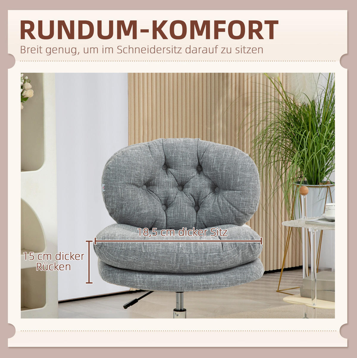 BÜROSTUHL in Grau 65x65x94 cm mit Wippfunktion und höhenverstellbarem Sitz - Grau, Textil (65/94/65cm) - IVMEU