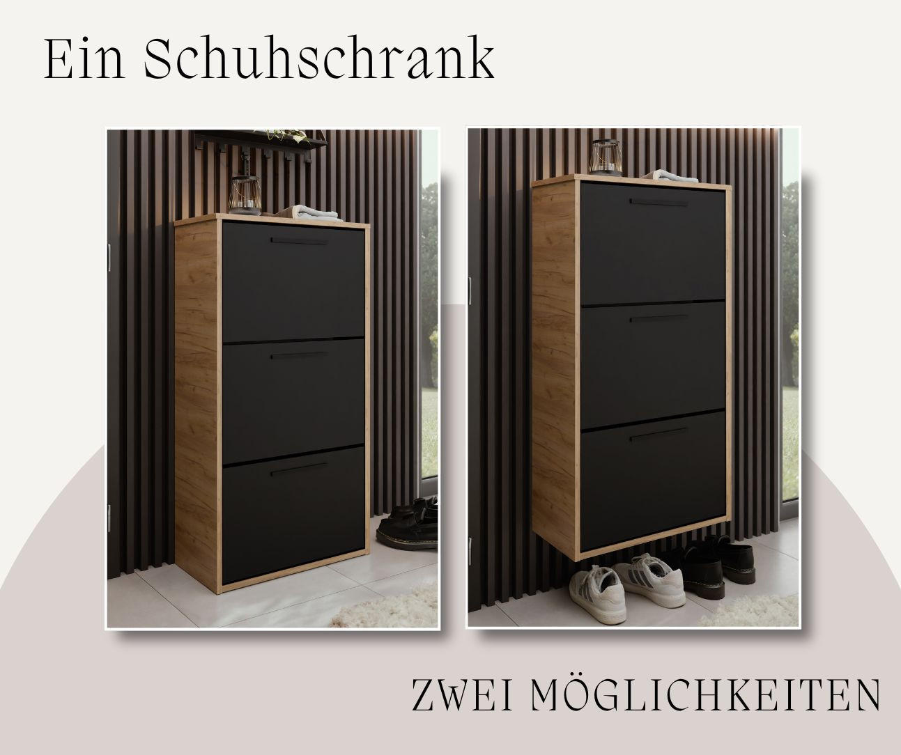 SCHUHSCHRANK Asper Craft Eiche Gold & Schwarz - Honigeiche/Schwarz, Holzwerkstoff (59/114.6/24cm) - Kier Furniture