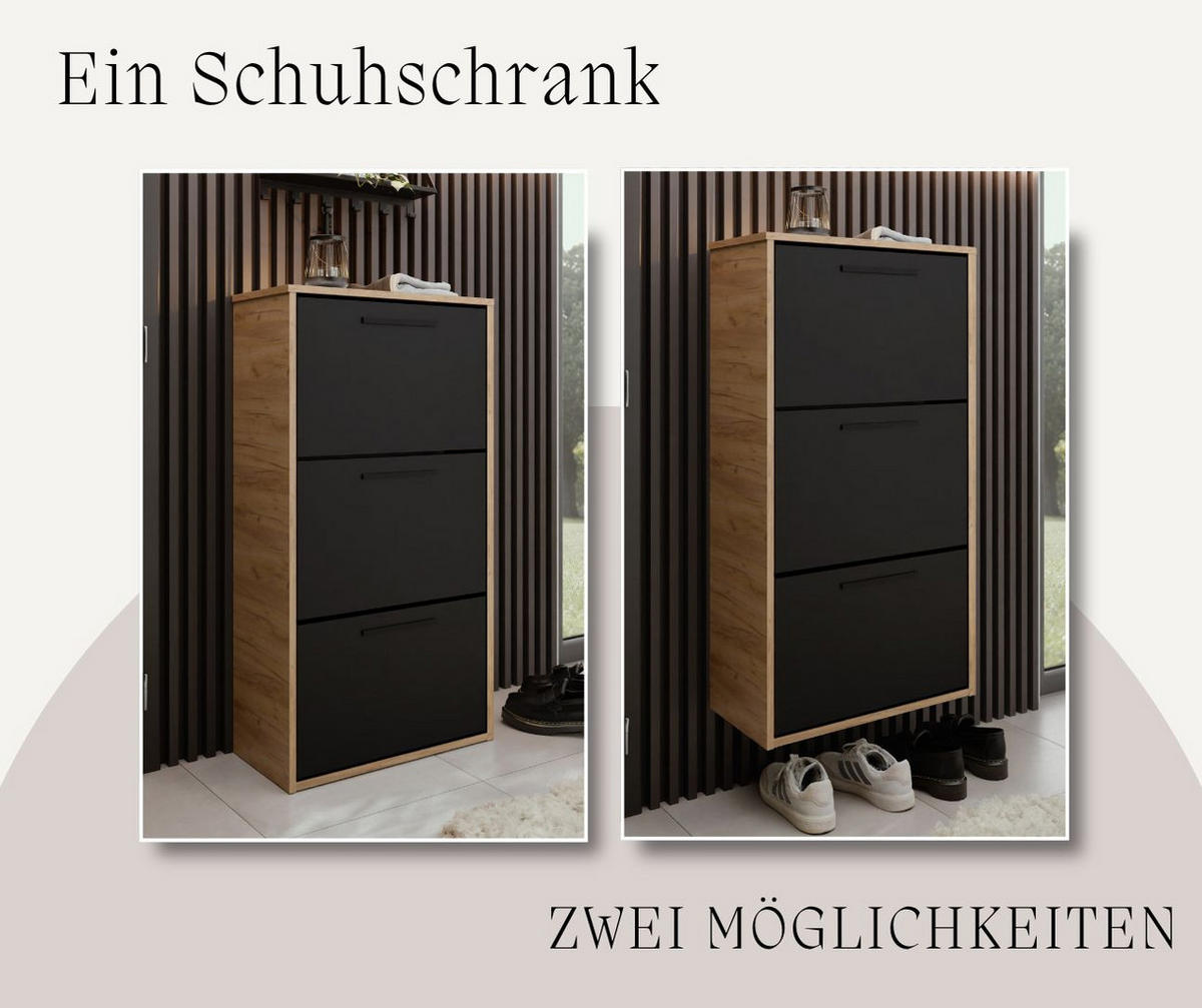 SCHUHSCHRANK Asper Craft Eiche Gold & Schwarz - Honigeiche/Schwarz, Holzwerkstoff (59/114.6/24cm) - Kier Furniture