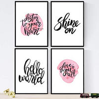 POSTER Set mit 4 glücklich und bunt ‚Magic‘ A4 Schwarzer Rahmen - Schwarz, Papier (29.7/3cm) - Nacnic