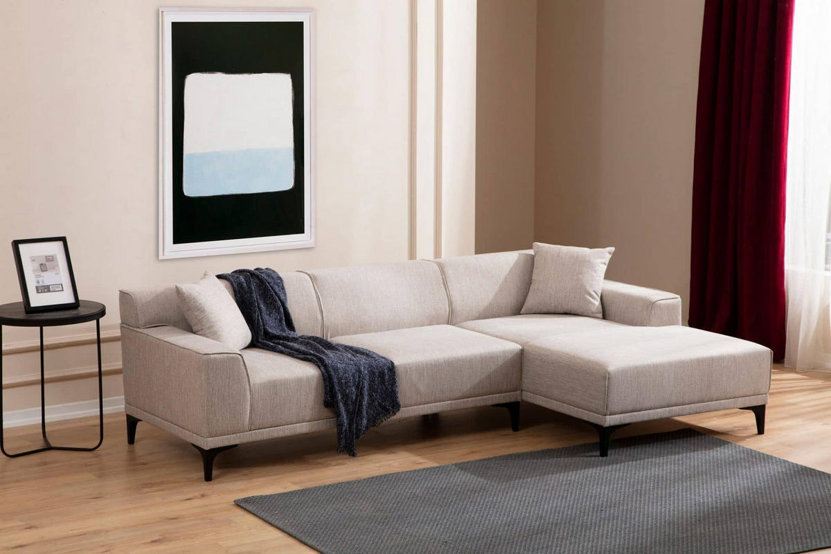 ECKSOFA modern inklusive Zierkissen - Beige/Schwarz, Holz/Kunststoff (145/250cm) - myHomelando