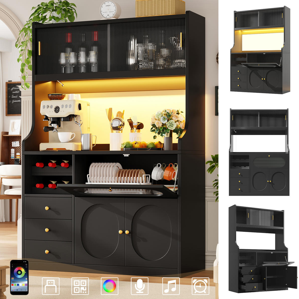 GESCHIRRSCHRANK Schwarz 120/40/180 - Schwarz, Holzwerkstoff (120/180/40cm)