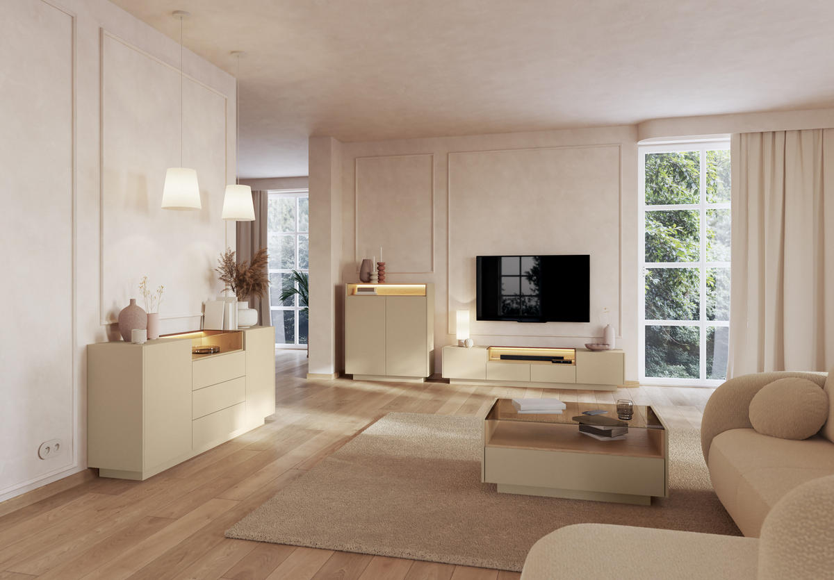 TV-SCHRANK: Kakao + Cremona-Eiche, 203 x 43,4 x 39,5 cm - Braun, Holzwerkstoff (203/43.4/39.5cm) - 3XE LIVING