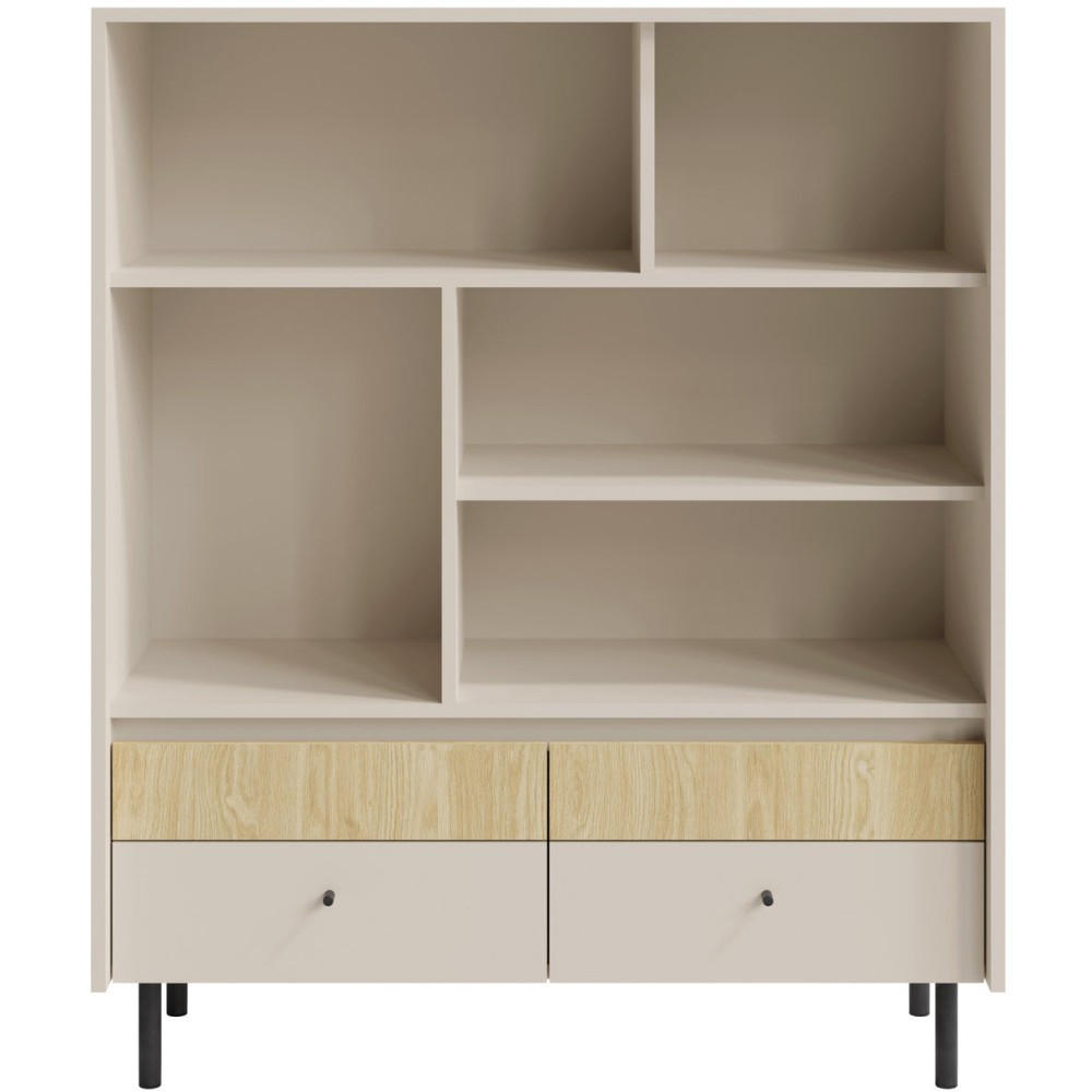 BÜCHERREGAL Monako mit 4 Schubladen, Beige Sand - Eichefarben/Beige, Holzwerkstoff/Metall (103/125/42cm) - Beautysofa