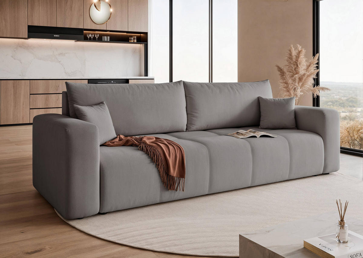 SCHLAFSOFA Velours mit Bettkasten und Schlaffunktion - Dunkelgrau, Holzwerkstoff/Textil (246/79/93cm) - Idohome