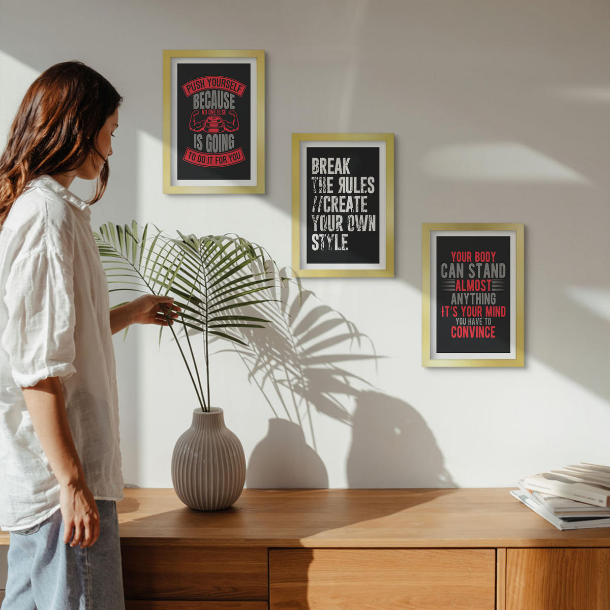 WANDBILDER 3er Set - 20x30 cm Goldrahmen - Motivation, Training, Selbstentwicklung - Goldfarben, Kunststoff (20/30cm) - ArtPrintCave