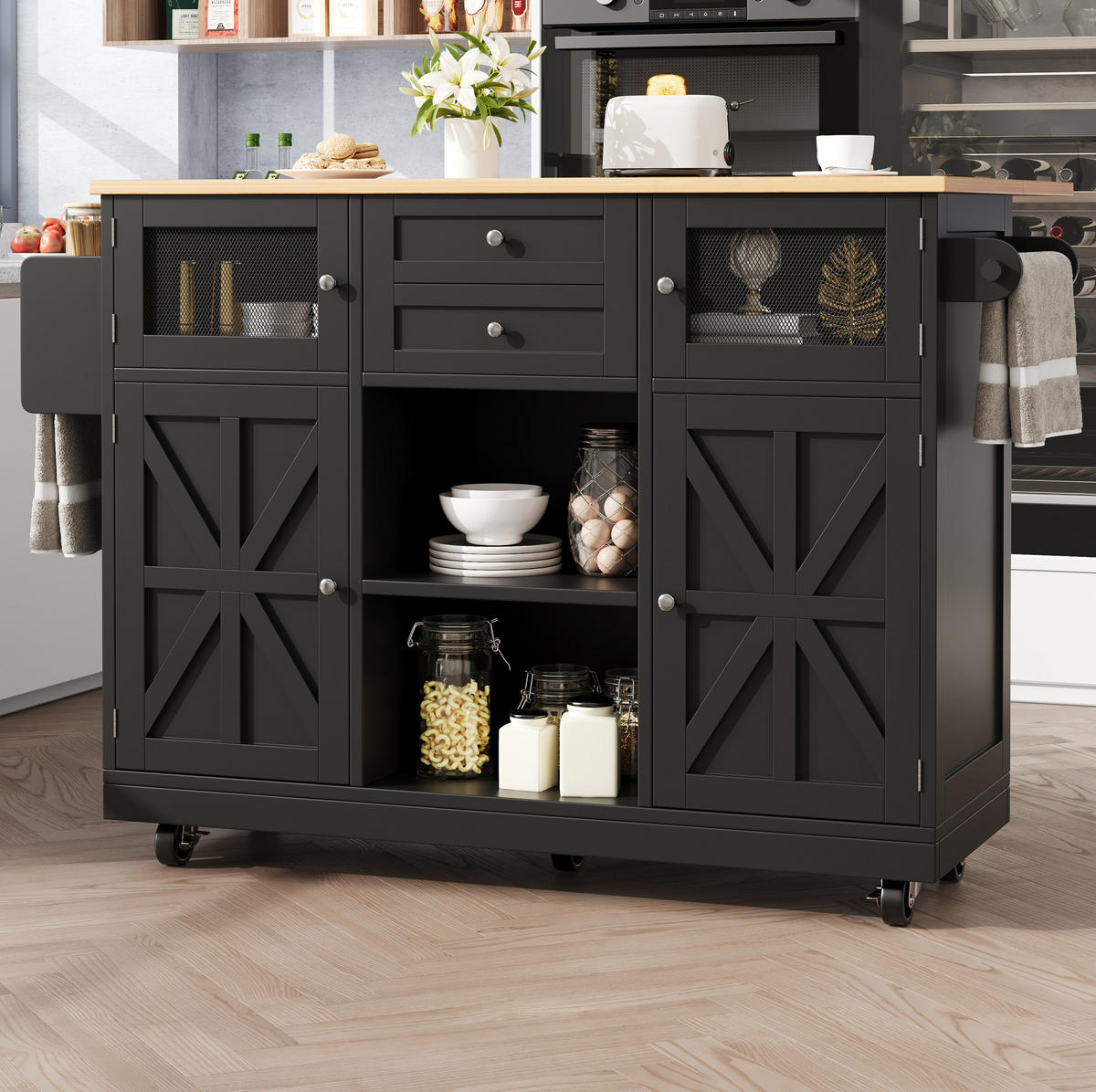 KÜCHENINSEL 140/40-70/93,5 cm aus MDF mit klappbarer Arbeitsplatte Schwarz - Schwarz, Holzwerkstoff (140/93.5/40cm) - Modenvie