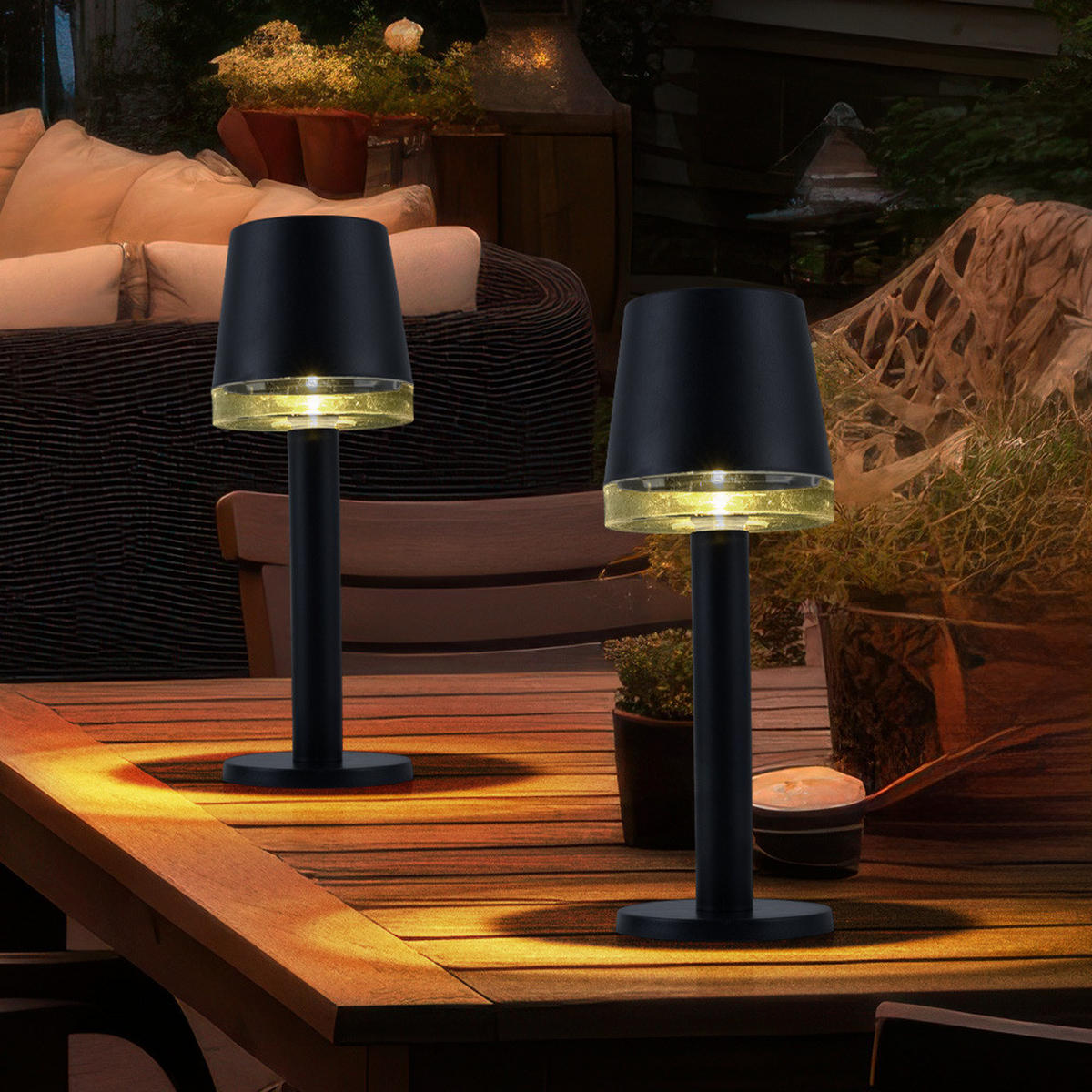 LED AUSSENLEUCHTE Solar Tischlampe Schwarz 2er Set - Schwarz, Kunststoff (8/8/21.5cm) - Globo Lighting