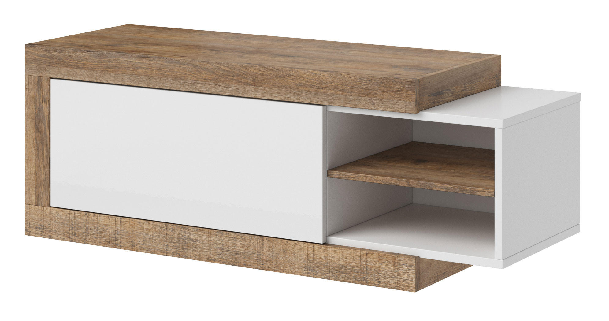 COUCHTISCH Saragossa Weiß Hochglanz / Samdal Eiche 120-154 / 60 / 43cm - Weiß Hochglanz/Braun, Holz/Holzwerkstoff (60/120/43cm) - Feldmann-Wohnen