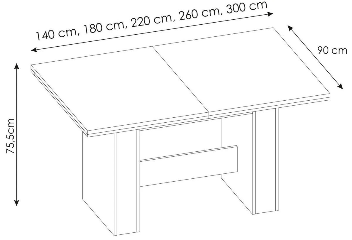ESSTISCH Rechteckig ausziehbar Eiche Riviera 140 - 300/75/90 - Eichefarben, Holzwerkstoff (90/140/75cm) - designimpex