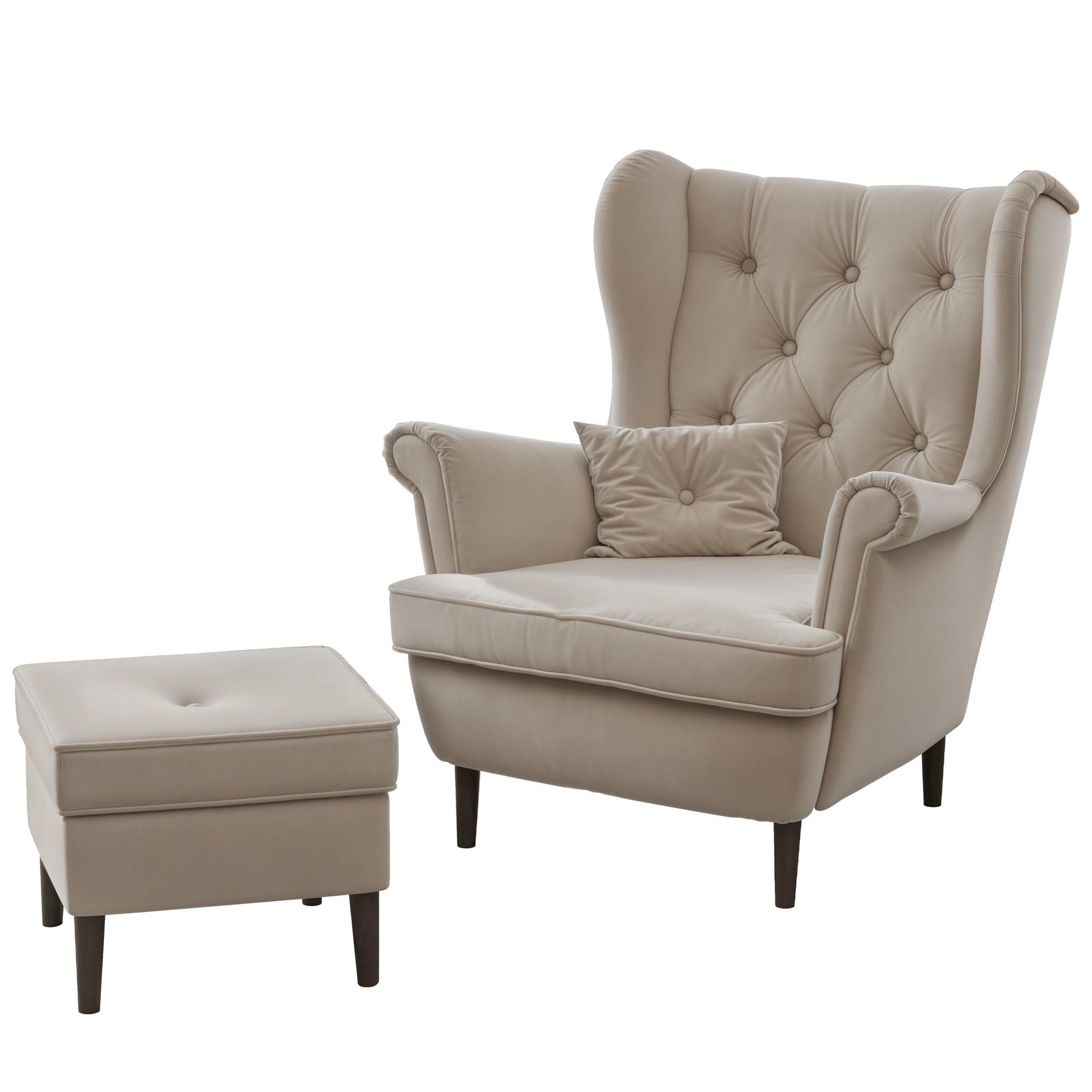 OHRENSESSEL SCANDI mit hocker, Samt Beige - Beige, Holz/Textil (75/97/57cm) - Idohome