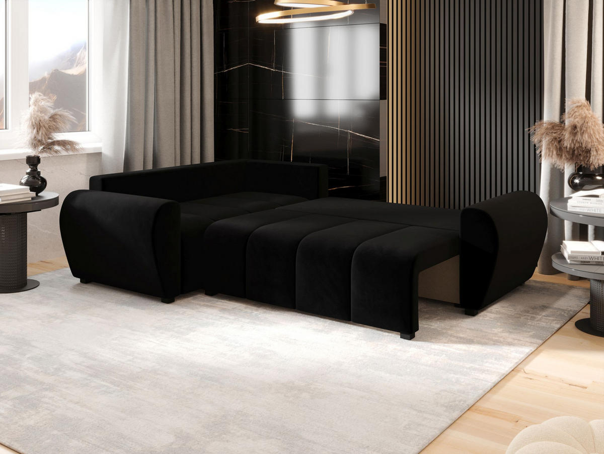 ECKSOFA MOLISA L PLUS Itaka 15 Rechts mit Schlaffunktion - Schwarz, Textil (235/175cm) - Bedante