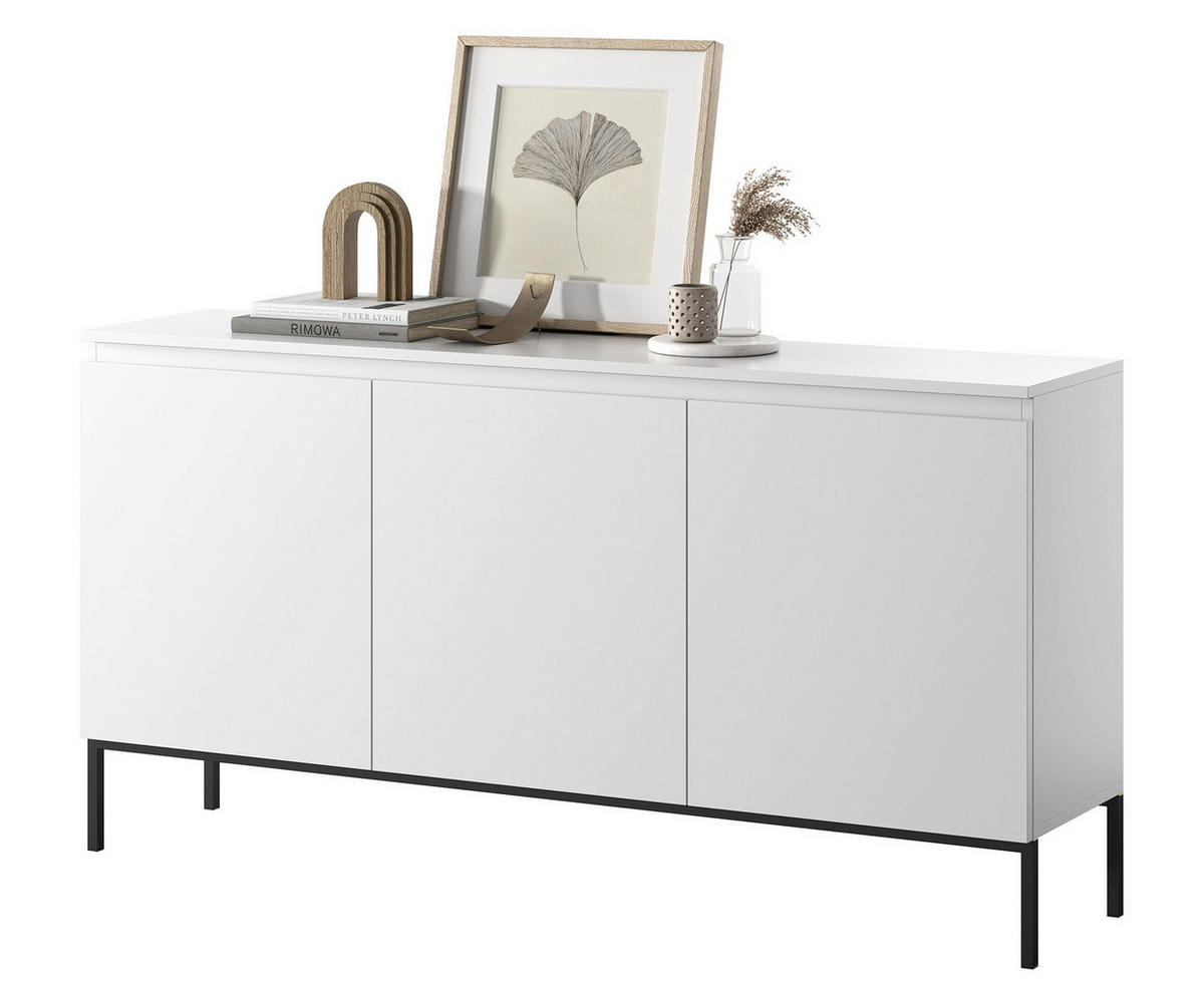 SIDEBOARD Bemmi Weiß mit schwarzen Beinen 3-türig 150 cm - Schwarz/Weiß, Holzwerkstoff/Metall (150/77/35cm) - Selsey