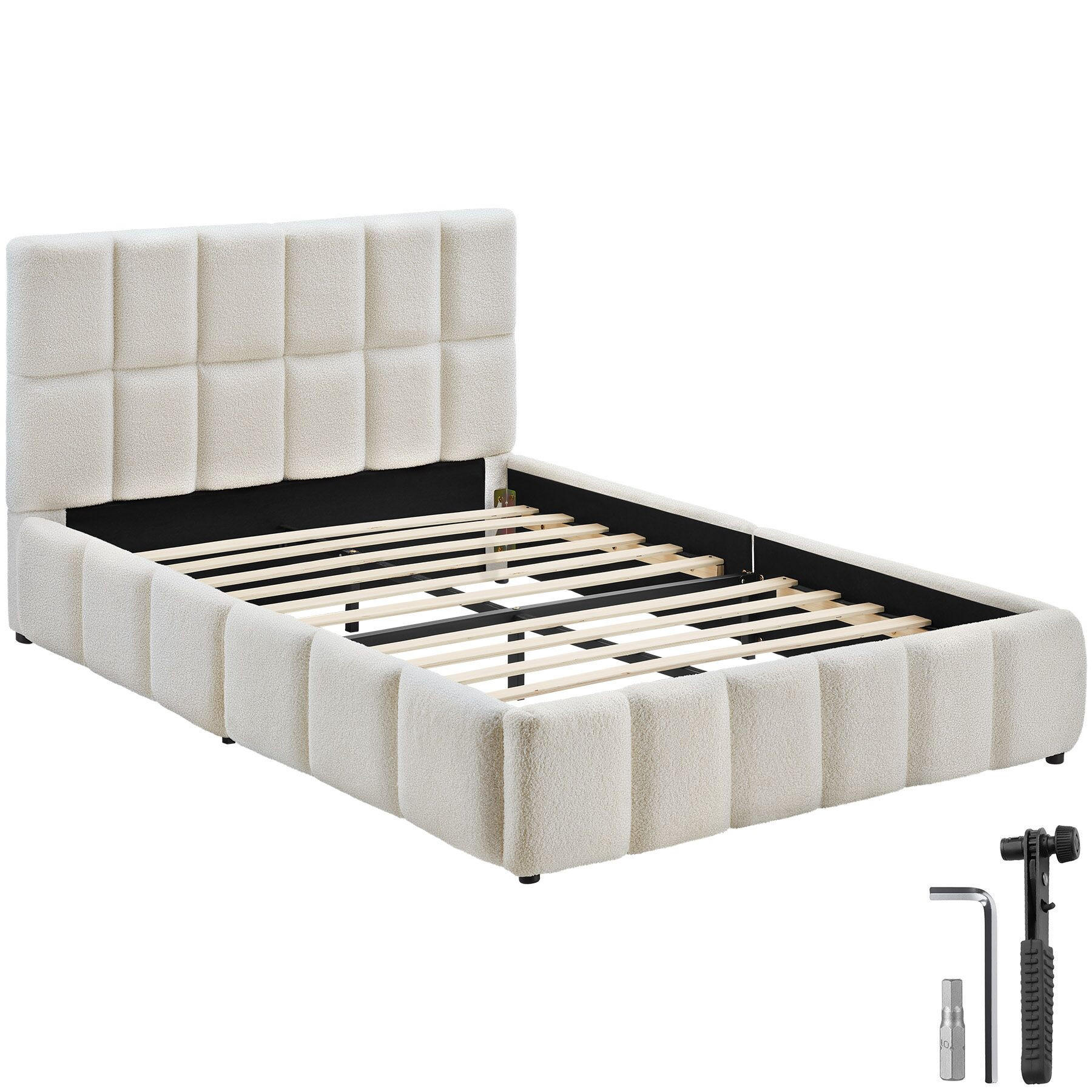 POLSTERBETT Shirley, Belastbarkeit 250 kg, Teddy creme - Creme, Holz (120/200cm) - tectake