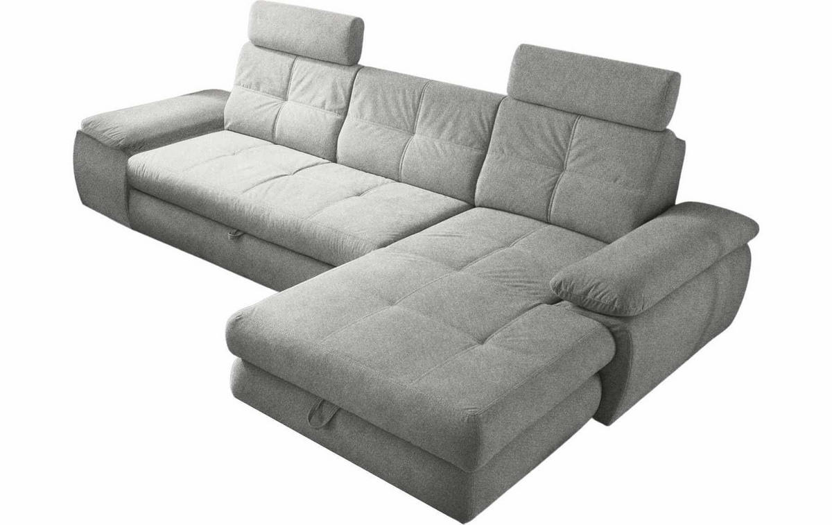 ECKSOFA mit Schlaffunktion und Bettkasten, Brego-Stoff - Chromfarben/Grau, Textil/Metall (177/274cm) - ed exciting design