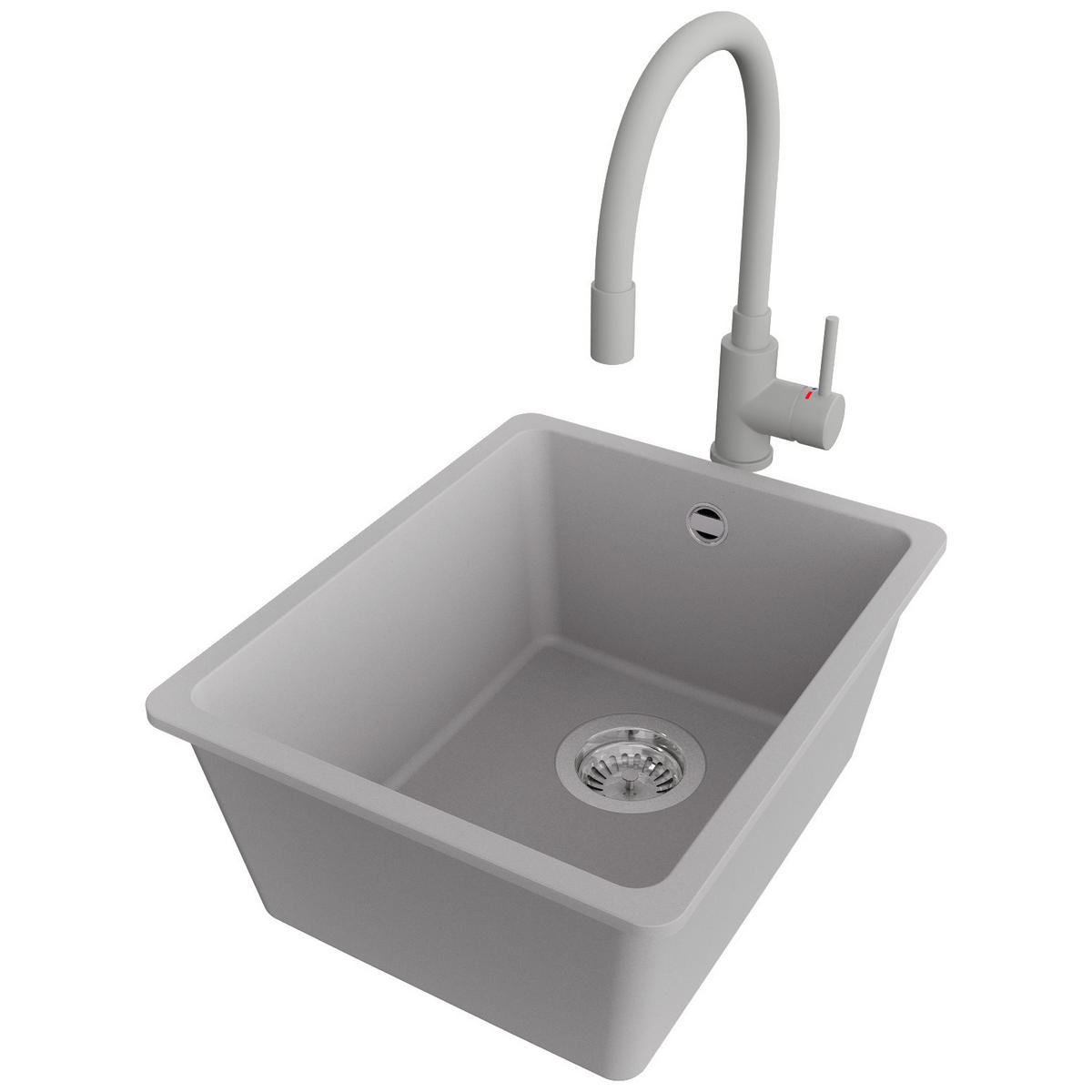 UNTERBAUSPÜLE GRANIT Venedig Easy, 2-er set Grau 36/44 cm 1 Becken + Küchenarmatur 38/14 cm + Ablauf-Set ab 40er Unterschrank - Chromfarben/Grau, Kunststoff (36/20/44cm) - Primagran