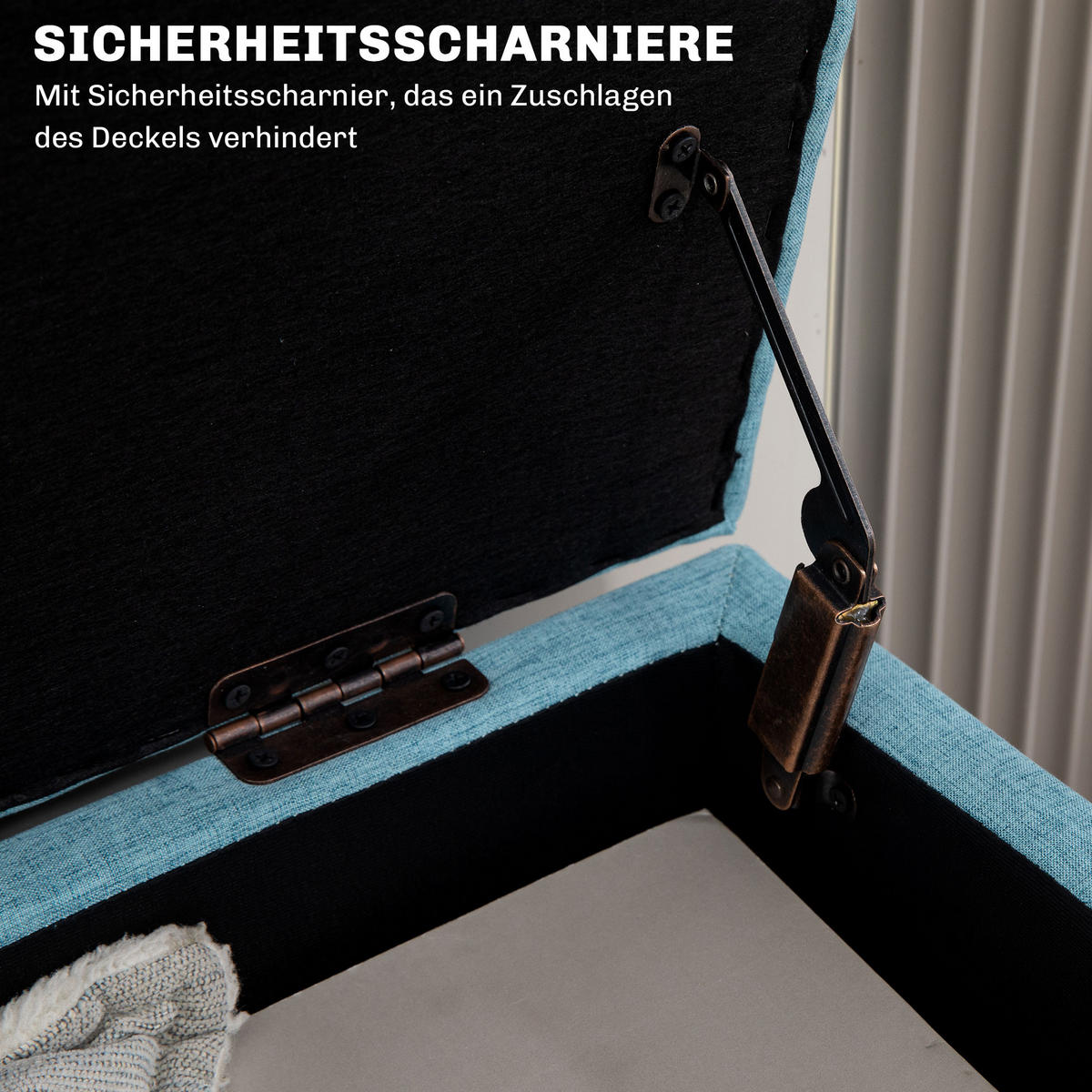 SITZBANK Polsterbank mit Stauraum scandinavia Truhenbank Polyester Holz Blau - Blau, Kunststoff (39/45/110cm) - HOMCOM