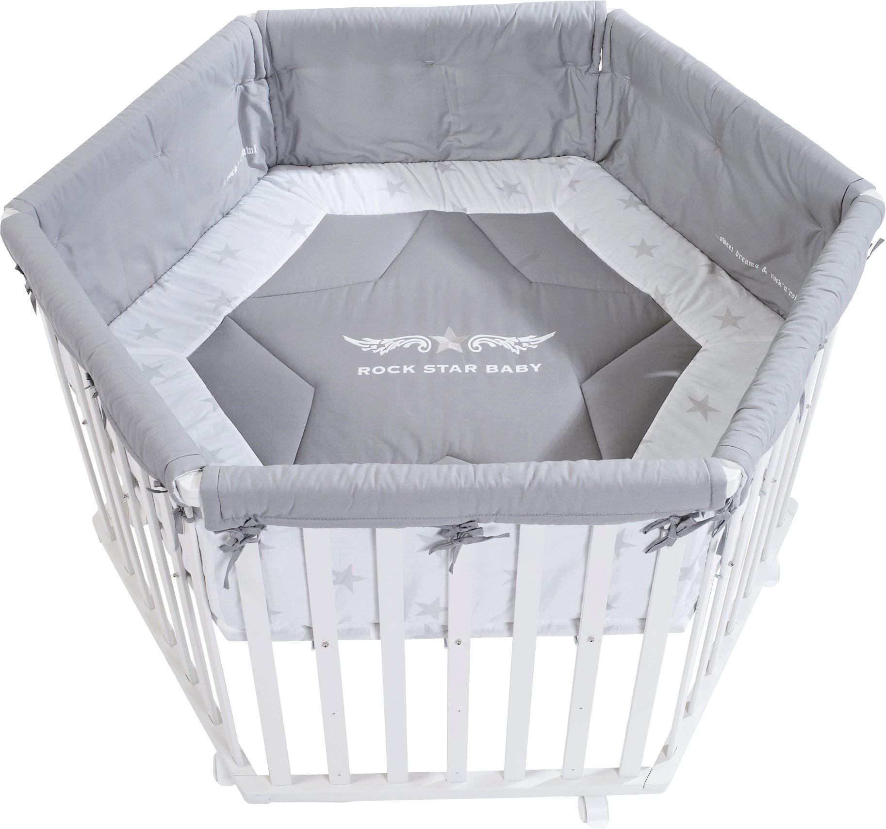 LAUFGITTER 6-eckig, Rock Star Baby 2 - Weiß, Holzwerkstoff (118.5/72.5/103.5cm) - Roba