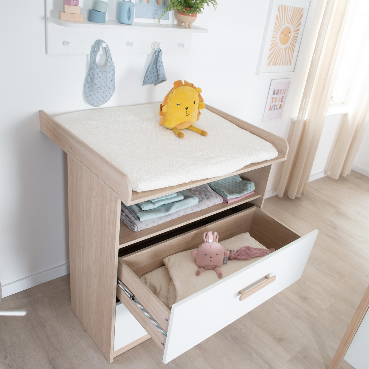 BABYZIMMER SET Cabane 3-teilig - Eichefarben/Weiß, Holz/Holzwerkstoff (96/190/50cm) - Roba