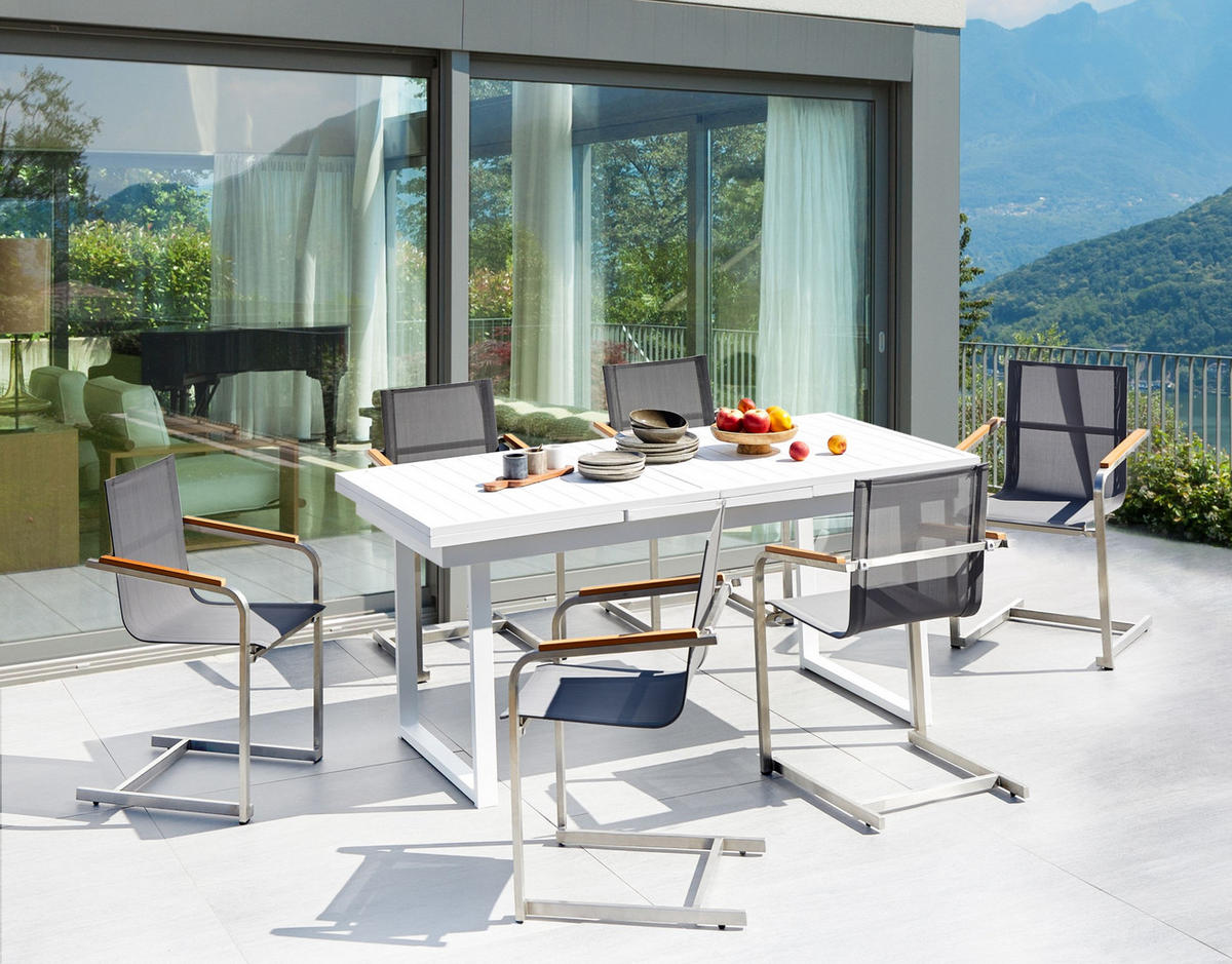 GARTENMÖBEL-SET 6-Sitzer Weiß Valcanetto/Cosoleto - Silberfarben/Weiß, Metall - Beliani