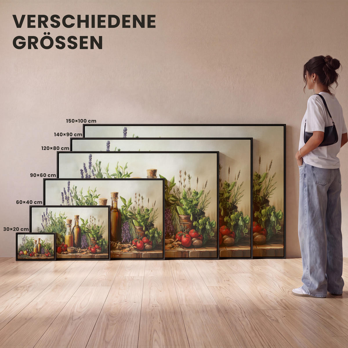 LEINWAND Bilder mit Rahmen - Stilleben - Kräuter - Gewürze - Früchte - Farbenfroh - 30x20 - Grün, Textil (30/20cm) - MuchoWow