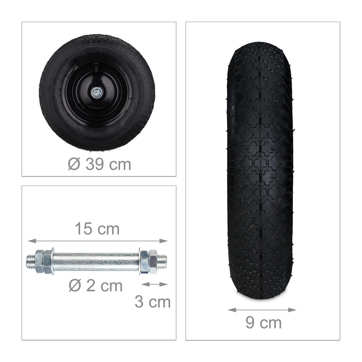 SCHUBKARRENRAD - Schwarz, Kunststoff/Metall (39/39/9cm) - Relaxdays