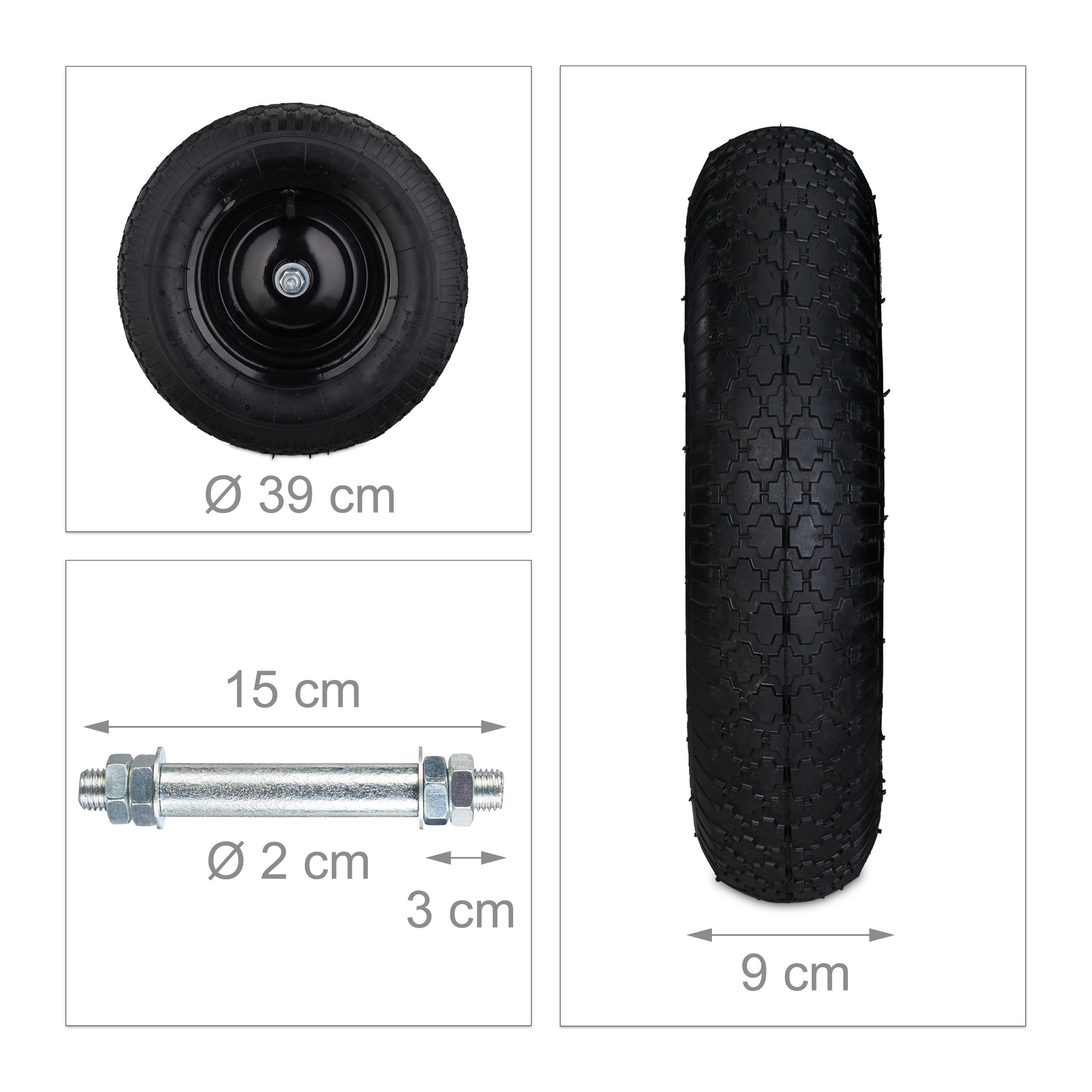 Thumbnail - Relaxdays Schubkarrenrad, Schwarz, Kunststoff, Metall, 39x39x9 cm, Gartenzubehör, Gartenpflege