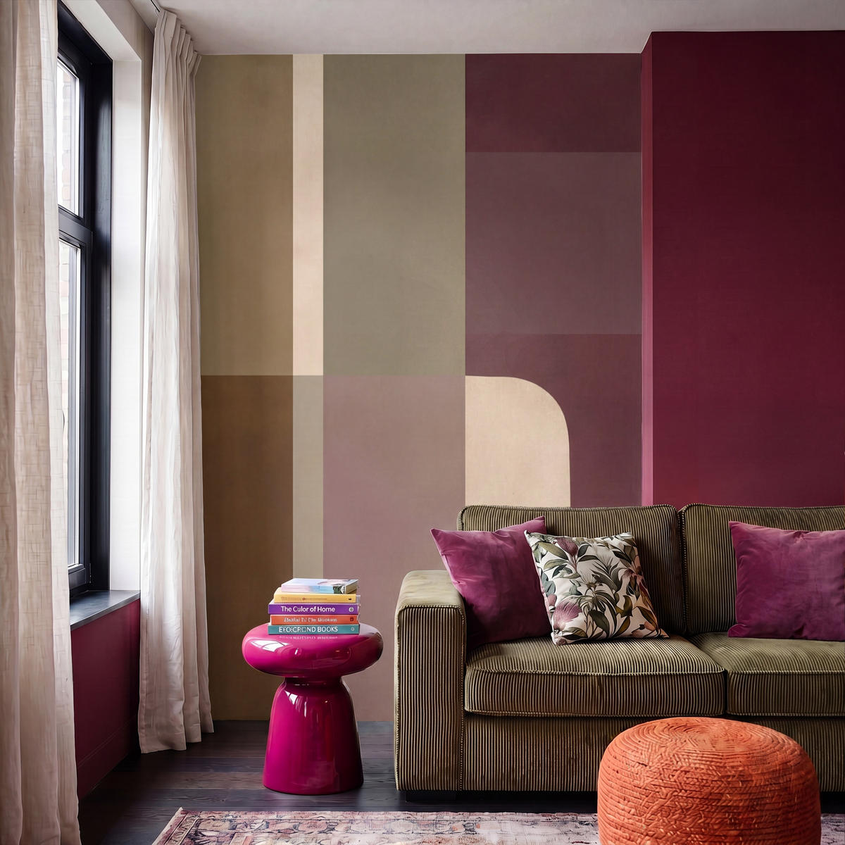 TAPETE - Unis - Abstrakt - Bordeaux - Linien - 200x300 cm - Multicolor, Papier (200/300cm) - OnlyWow