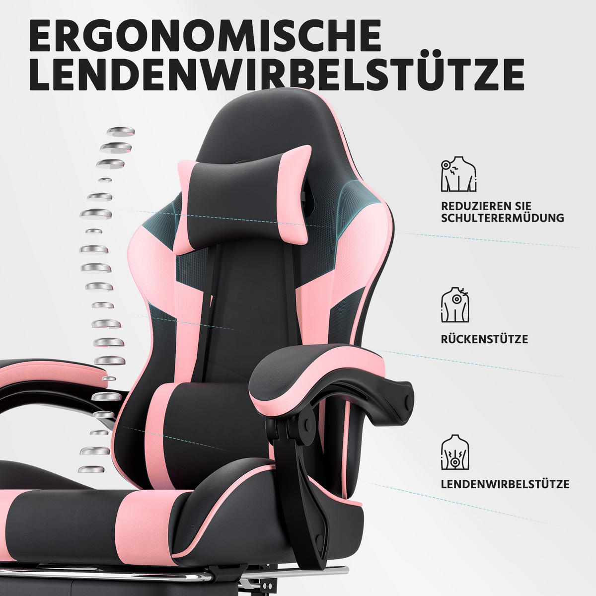GAMINGSTUHL Schwarz-Rosa 58,5/63/120,5 cm - Pink, Metall (58.5/120.5/63cm) - PANGIVO