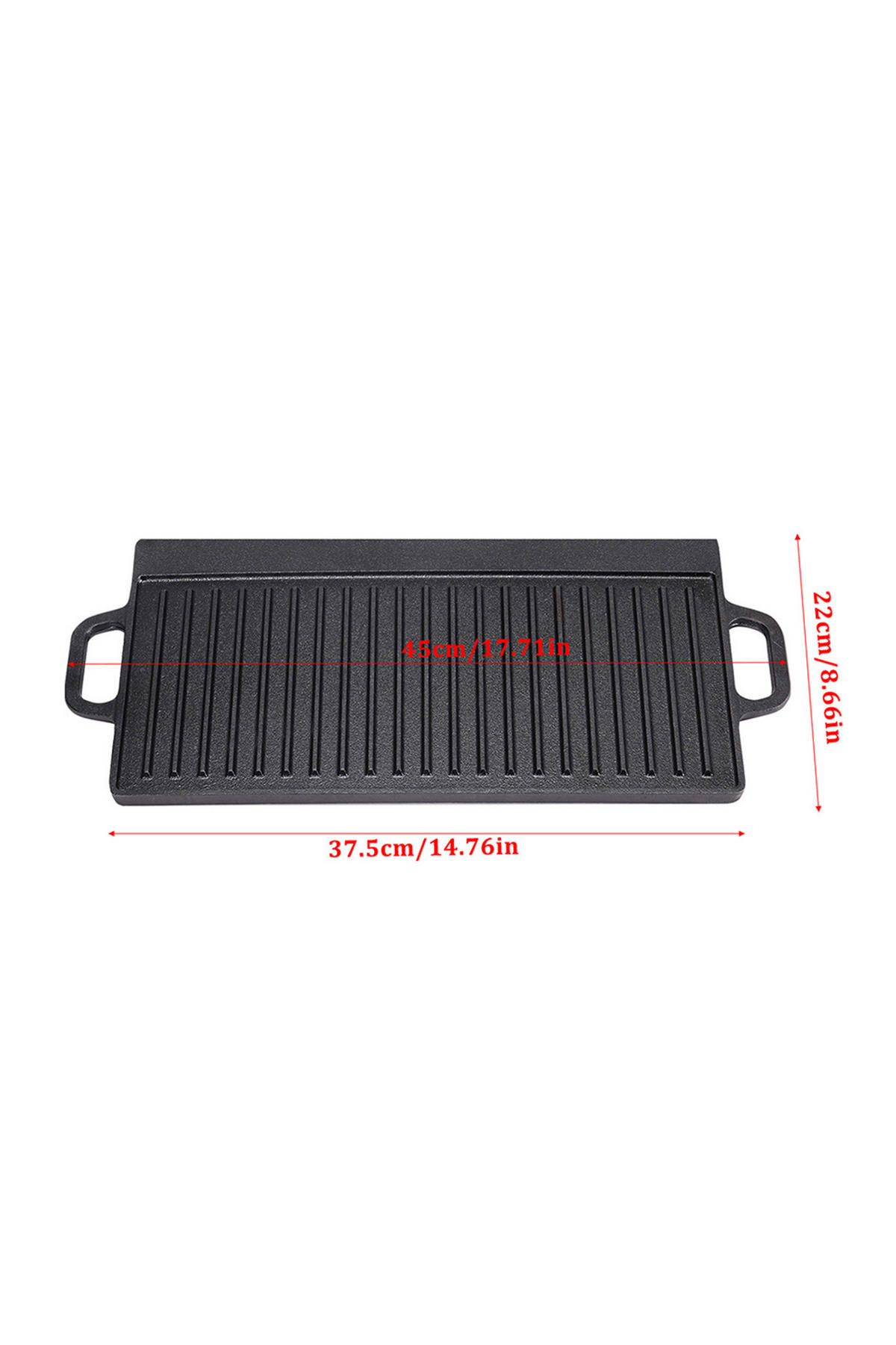 GRILLPFANNE Wendbare aus Gusseisen in Schwarz mit Antihaftbeschichtung 45 x 22 x 2 cm 3,2 kg - Schwarz, Metall (22/45/2cm) - Livingandhome