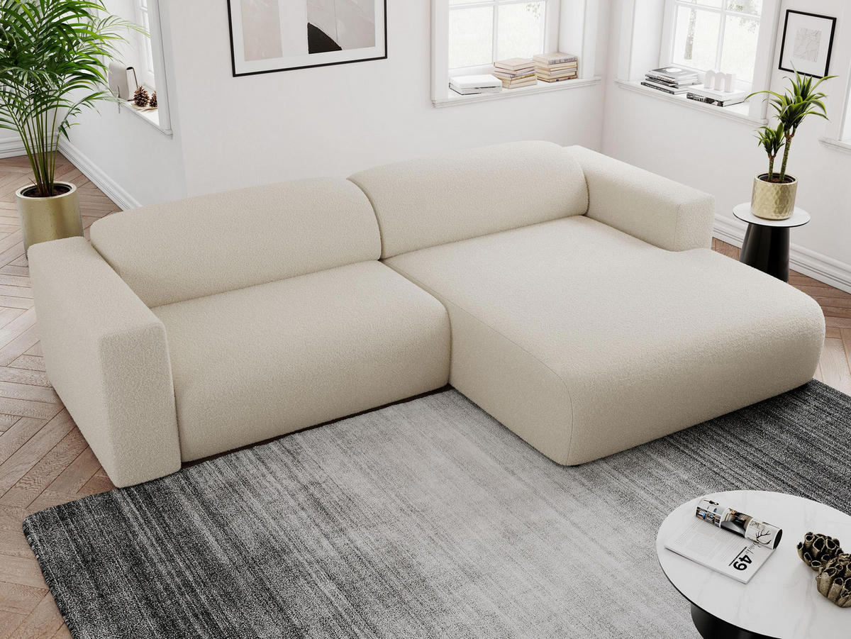 ECKSOFA PASADENA Beige Bouclé - Rechts Seite - Beige/Schwarz, Kunststoff/Textil (180/288cm) - MKS