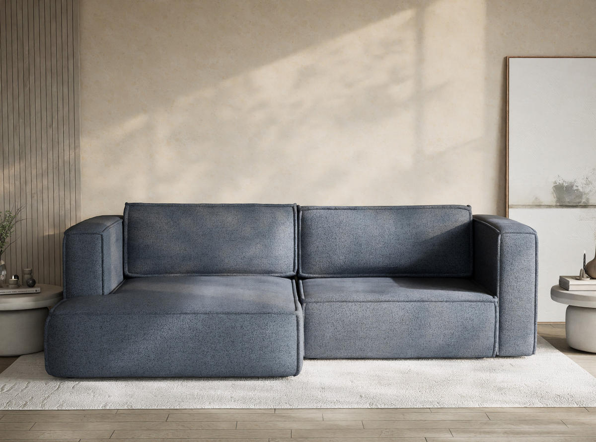 ECKSOFA MIT SCHLAFFUNKTION Velto Blau Grau Webstoff - Blaugrau/Schwarz, Holz/Holzwerkstoff (152/250cm) - Maison de Reve