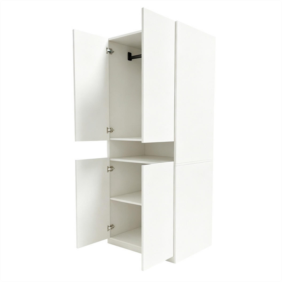 KLEIDERSCHRANK mit LED-Beleuchtung & Kleiderstange - 4 Türen & Offenes Fach - 70 × 55 × 180 cm - Weiß - Weiß, Holzwerkstoff (70/180/55cm) - DELFA