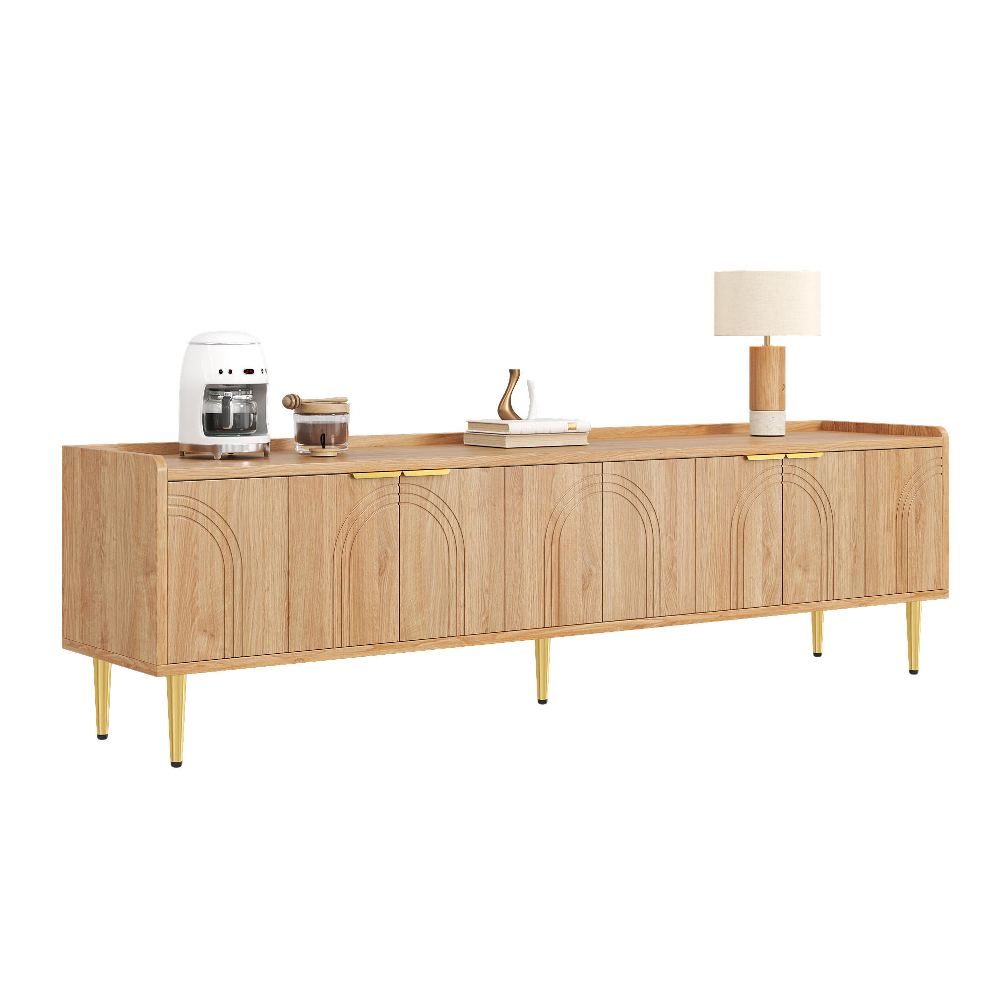 TV-SCHRANK 170cm strukturierte Tür Goldgriffe modern - Naturfarben, Holzwerkstoff (35/47.5/170cm) - FLIEKS