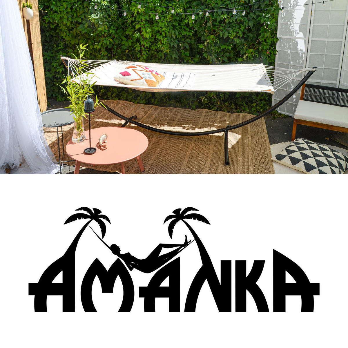 DOPPEL-HÄNGEMATTE mit Gestell bis 120kg, 200/120cm, Beige - Beige, Metall (100/90/300cm) - Amanka