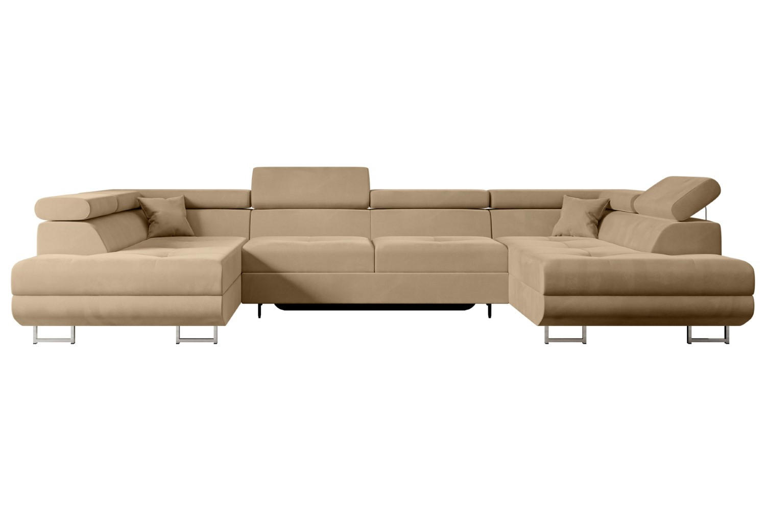 WOHNLANDSCHAFT mit Schlaffunktion und Bettkasten GUSA-U 342x202x107 cm Beige Velours - Beige/Silberfarben, Holzwerkstoff/Textil (342/107/202cm) - ALTDECOR