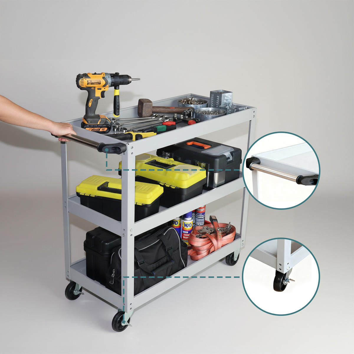 WERKSTATTWAGEN - Silberfarben, Kunststoff/Metall (35/76/78cm) - Relaxdays