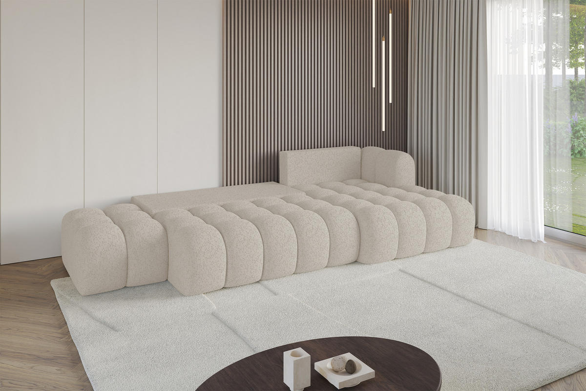 ECKSOFA mit Schlaffunktion Ottomane RECHTS OLEA-L2 321x164x75 Beige Tissu - Schwarz/Sahara, Holzwerkstoff/Kunststoff (164/321cm) - ALTDECOR