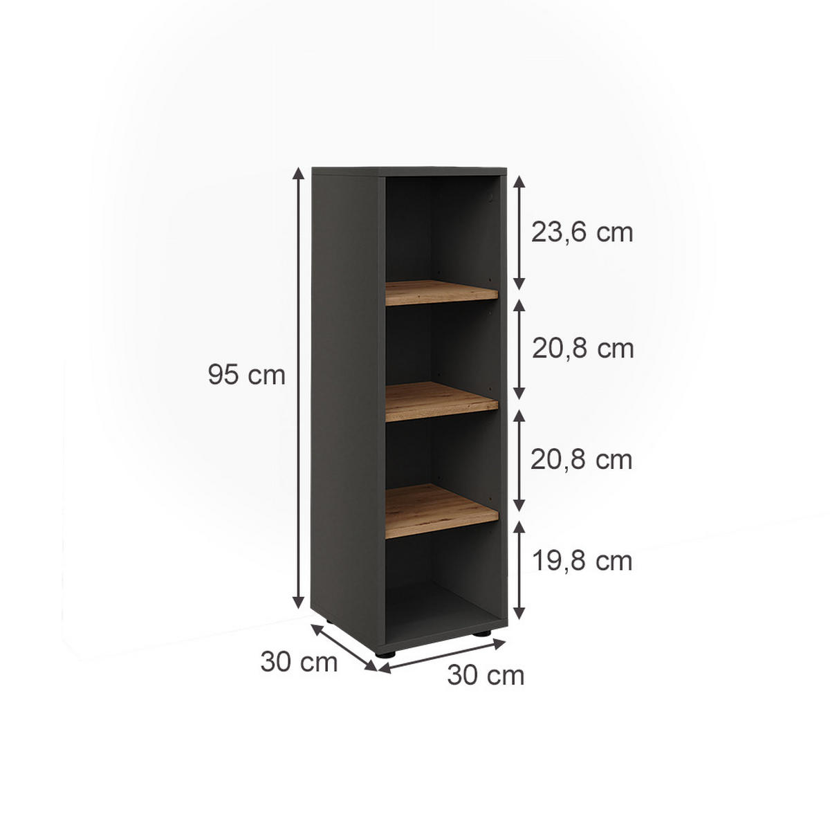 MIDISCHRANK Irma Anthrazit/Artisan 30 x 95 cm 4 Ablagefächer - Anthrazit/Eiche Artisan, Holzwerkstoff (30/95/30cm) - Vicco