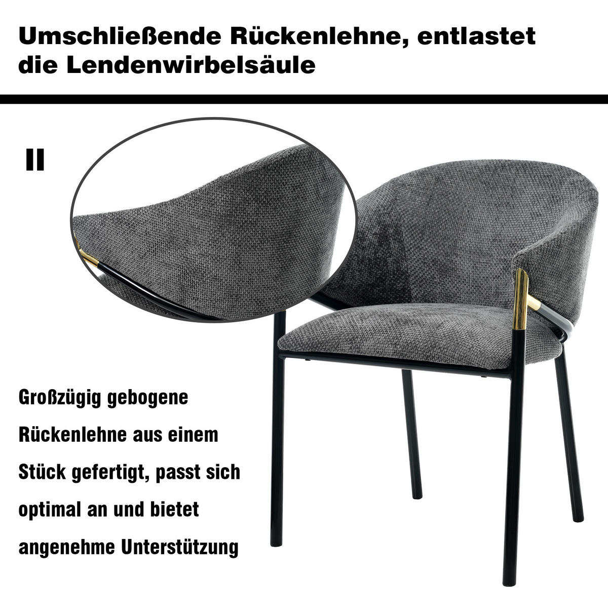ESSZIMMERSTÜHLE 4er Grau Chenille Gold Edelstahl modern - Grau, Textil (56.5/78.5/56.5cm) - FLIEKS