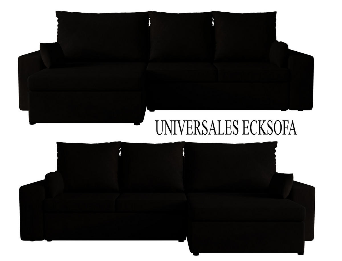 ECKSOFA Paco mit Bettkasten und Schlaffunktion, L-Form/XL-Form, Velourstoff, Universal - Schwarz, Holzwerkstoff (276/145cm) - 4ALL HOME