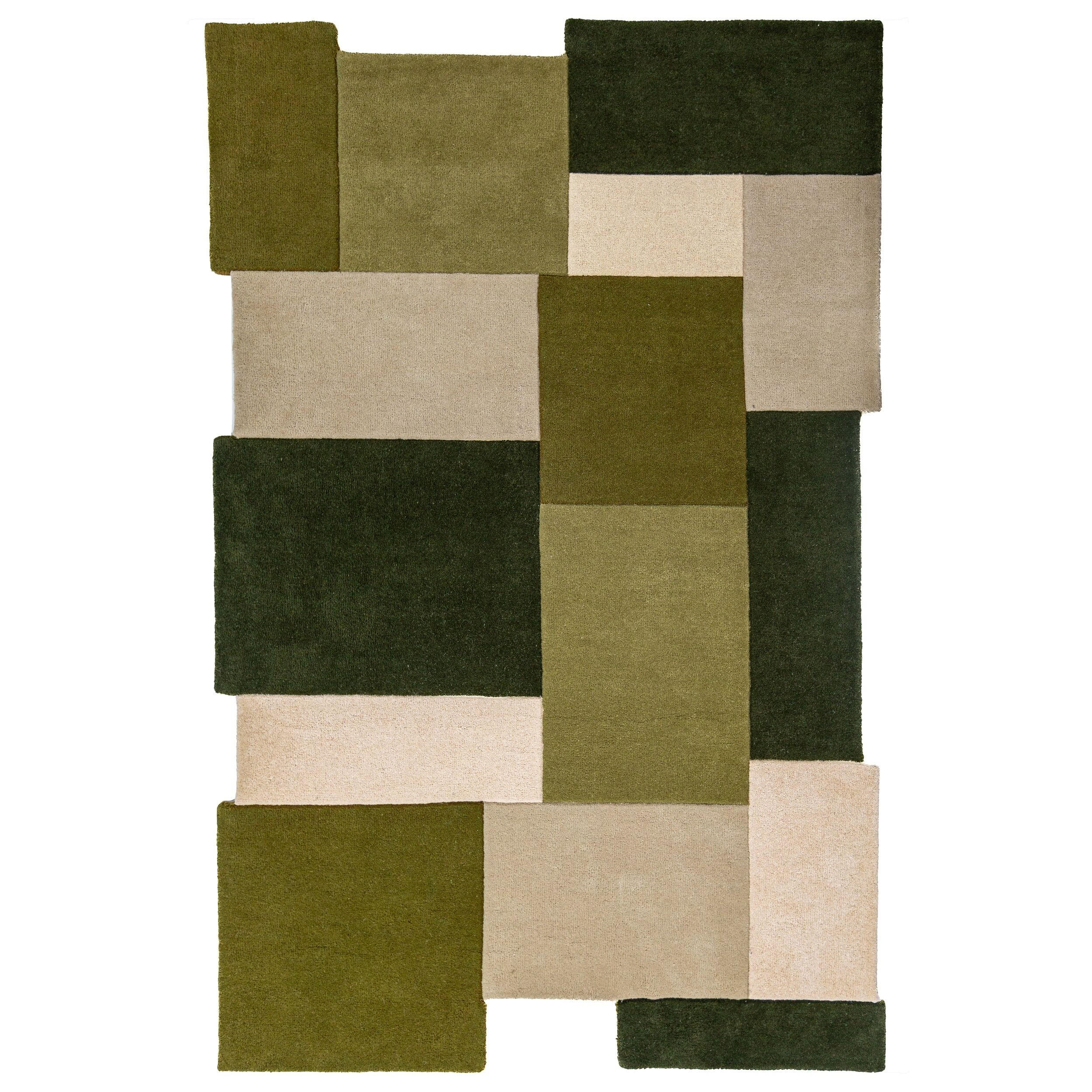 WOLLTEPPICH handgetuftet HALLEIN, Farbblöcke, Erdtöne-Grün, 120 x 180 cm - Grün, Textil (120/180cm) - KADIMA DESIGN